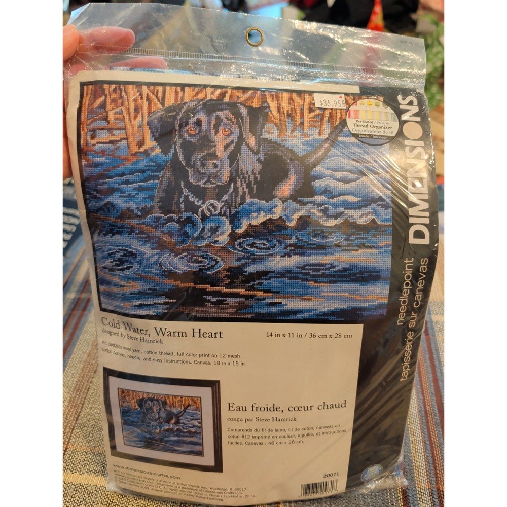 New Dimensions Needlepoint Kit 20071 Cold Water, Warm Heart Dog Lab 14 X 11"